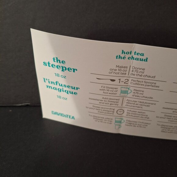 Davids Tea The Steeper BPA-free Tritan Clear 18 oz Recipe Card Latte Pop Iced - Picture 9 of 11